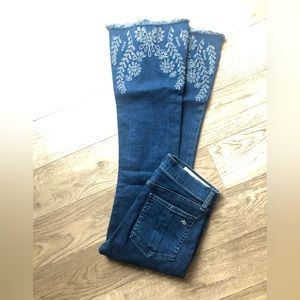 Rag & Bone 10 Inch Crop Flare Indigo Embroidery Jeans